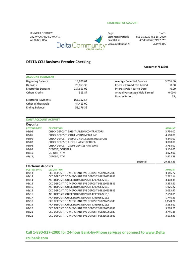 DELTA CCU Business Premier Checking: Account Summyar | PDF | Personal ...