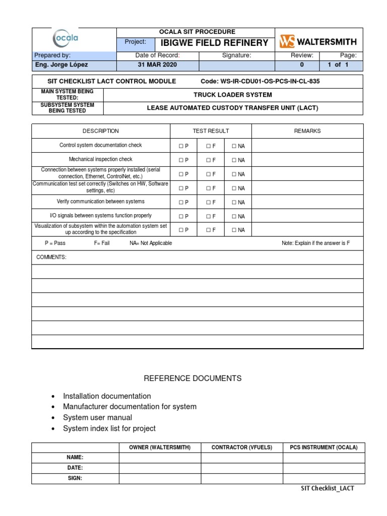 Ibigwe Field Refinery: Project: Prepared By: Date of Record Signature ...