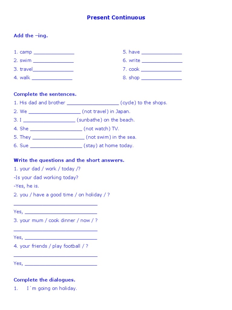 Present Continuous Tense Exercises | PDF