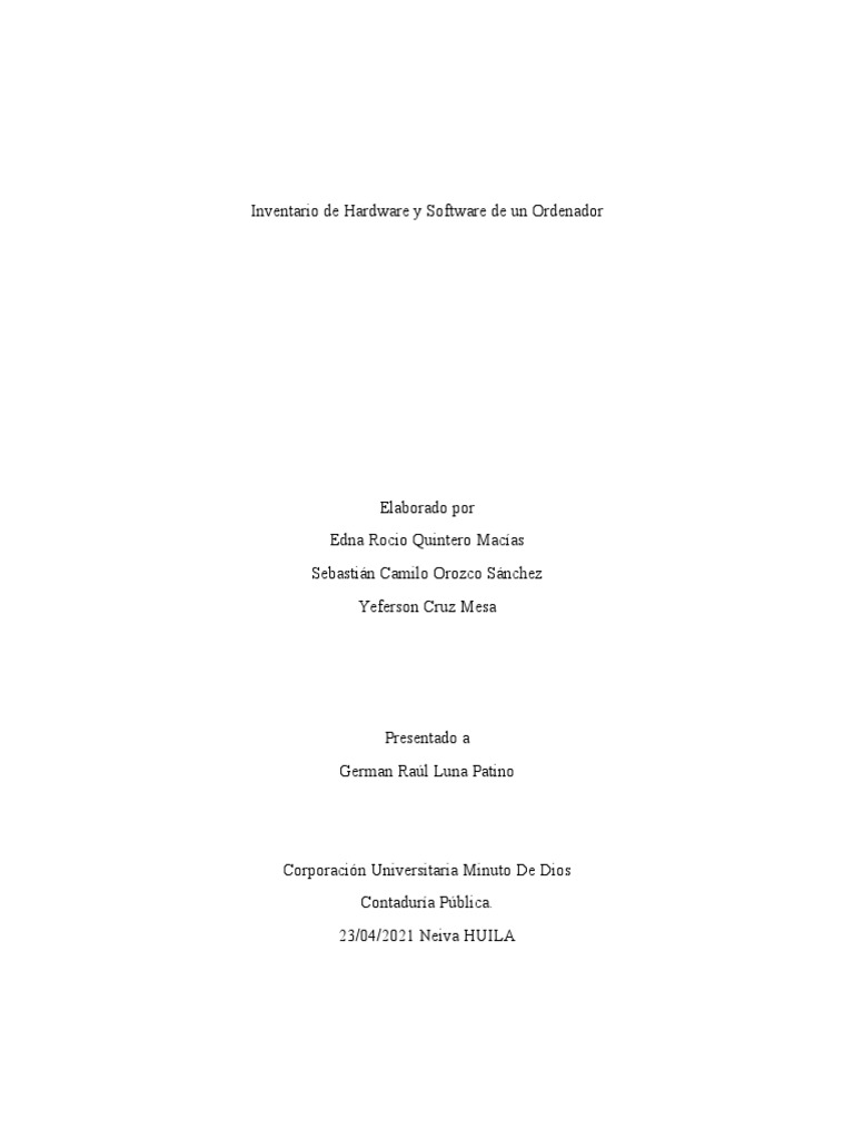 Inventario de Hardware y Software PC | PDF | Hardware de la computadora ...