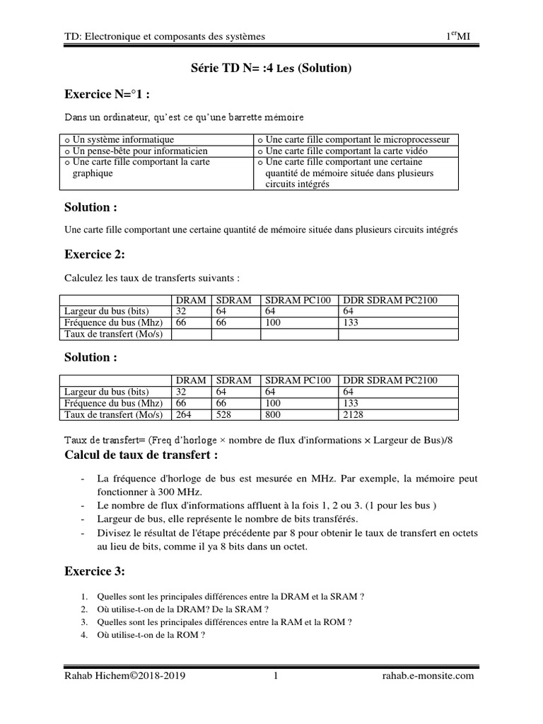TD 4 Solution | PDF | Mémoire (informatique) | Électrotechnique