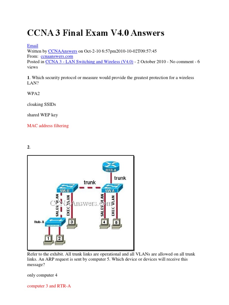 Ccna 3 v4.0 Final Exam | PDF | Network Switch | Computer Network