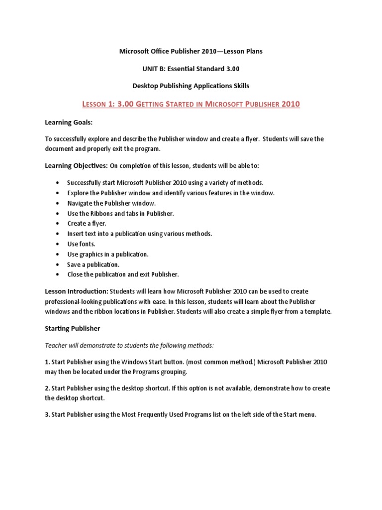 Microsoft Publisher 2010 Lesson Plans | PDF | Computers