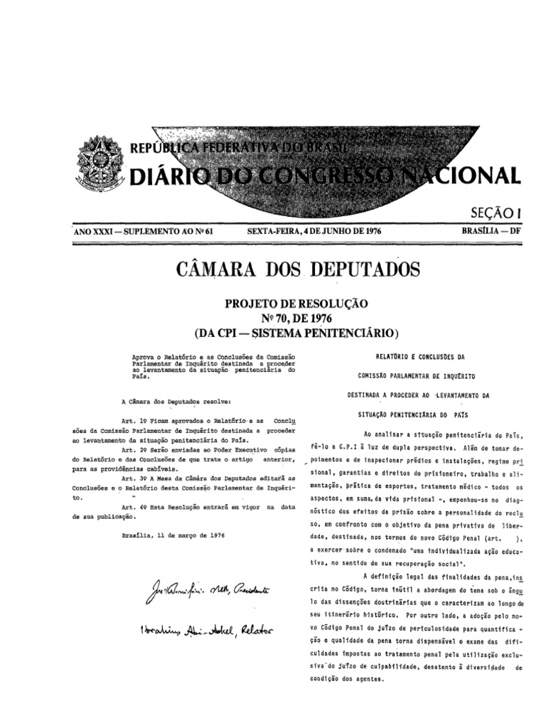 1 CPI SistCarcerario 1976 PDF Prisão Direito Penal