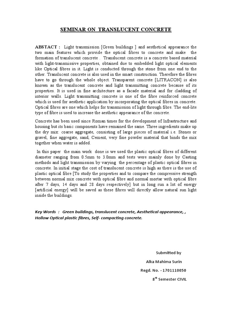 Abstract - Tranlucent Concrete 1 | PDF | Concrete | Optical Fiber