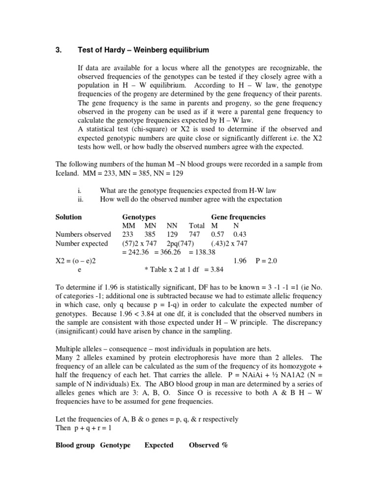 Test of Hardy - Weinberg Equilibrium | PDF | Zygosity | Allele
