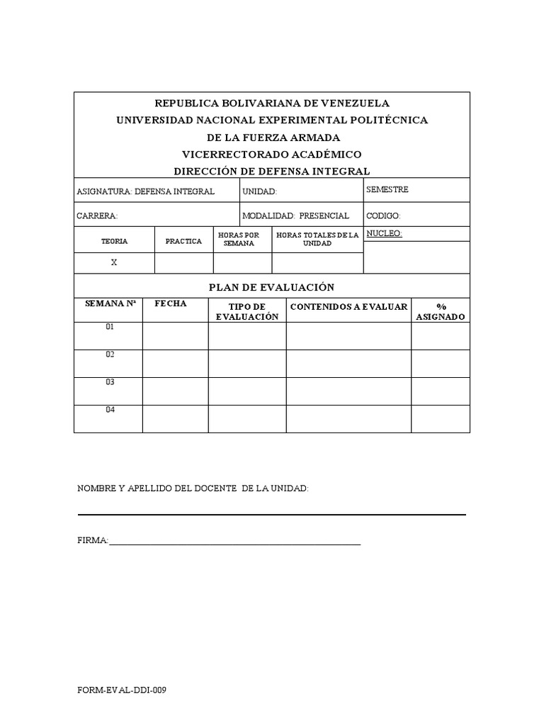 Formato Del Plan de Evaluacion Unefa | PDF