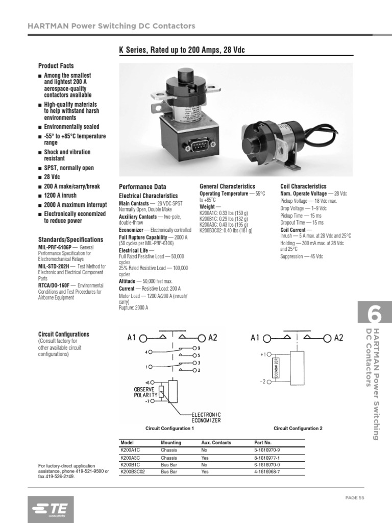 K Series, Rated Up To 200 Amps, 28 VDC HARTMAN Power Switching DC Contactors PDF Relay Switch