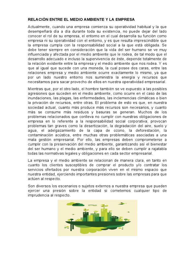 Relación Entre El Medio Ambiente y La Empresa | PDF | Contaminación ...