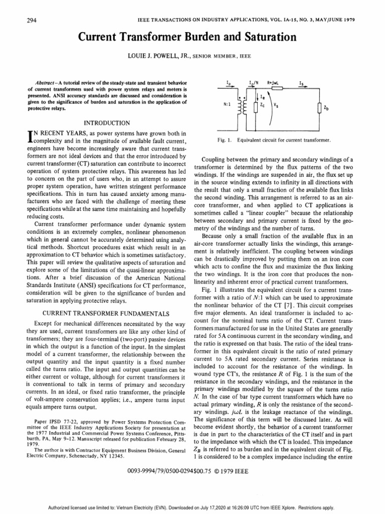 Current Transformer Burden and Saturation PDF Transformer Electrical Impedance