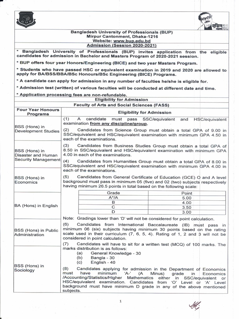 BUP Admission Test Circular 2020-2021 Reschedule | PDF