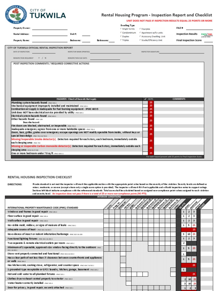Detailed Rental Inspection Checklist | PDF | Kitchen | Bathroom