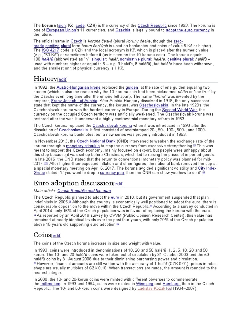 Czech Koruna: Currency Overview | PDF | Economy Of Europe | Money