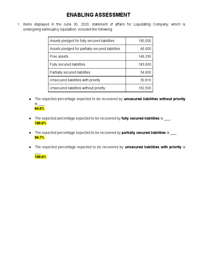 Liquidation Assessment Overview | PDF | Business | Finance & Money ...