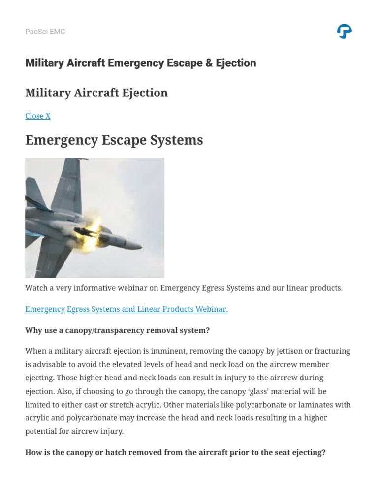 Military Aircraft Emergency Escape & Ejection - PacSci EMC | PDF ...