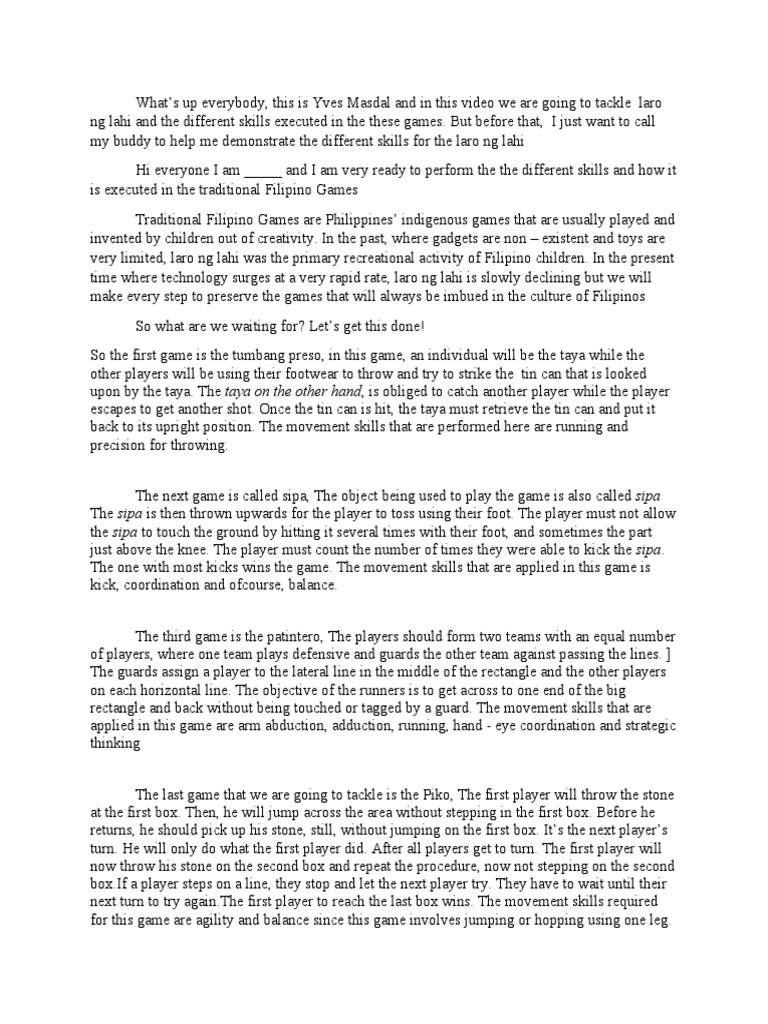 Laro NG Lahi Script | PDF | Sports | Leisure