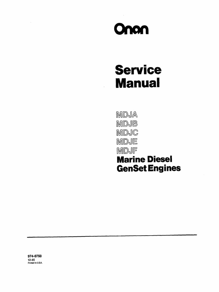 Onan Service Manual MDJA MDJB MDJC MDJE MDJF Marine Diesel Genset Engines  974-0750 |