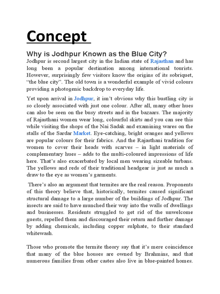 Concept Why Is Jodhpur Known As The Blue City? PDF Clothing