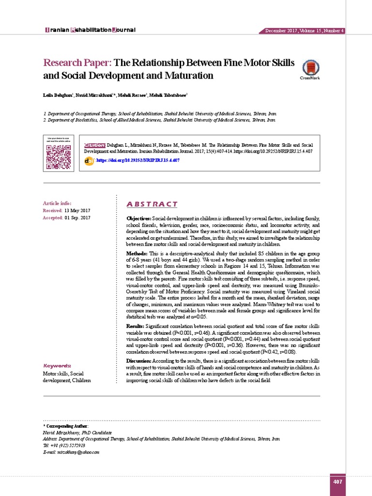 Relationship Between Fine Motor Skills and Development and Maturation ...