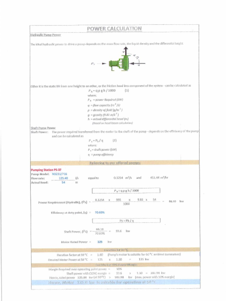 Power Calculation Pumps PDF