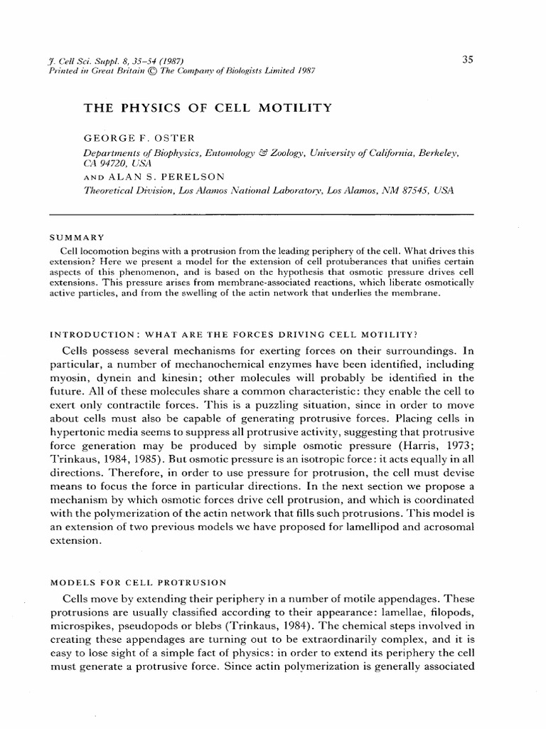 The Physics of Cell Motility | PDF | Actin | Cell Membrane