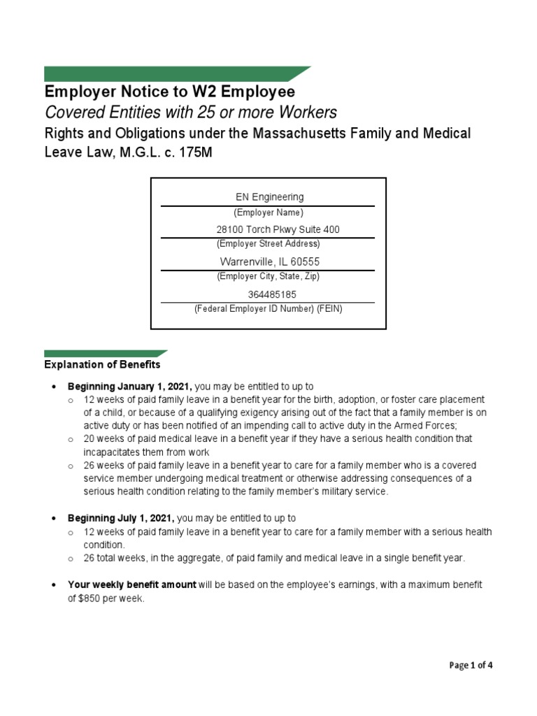 MA PFML Employee Notice PDF Sick Leave Social Programs