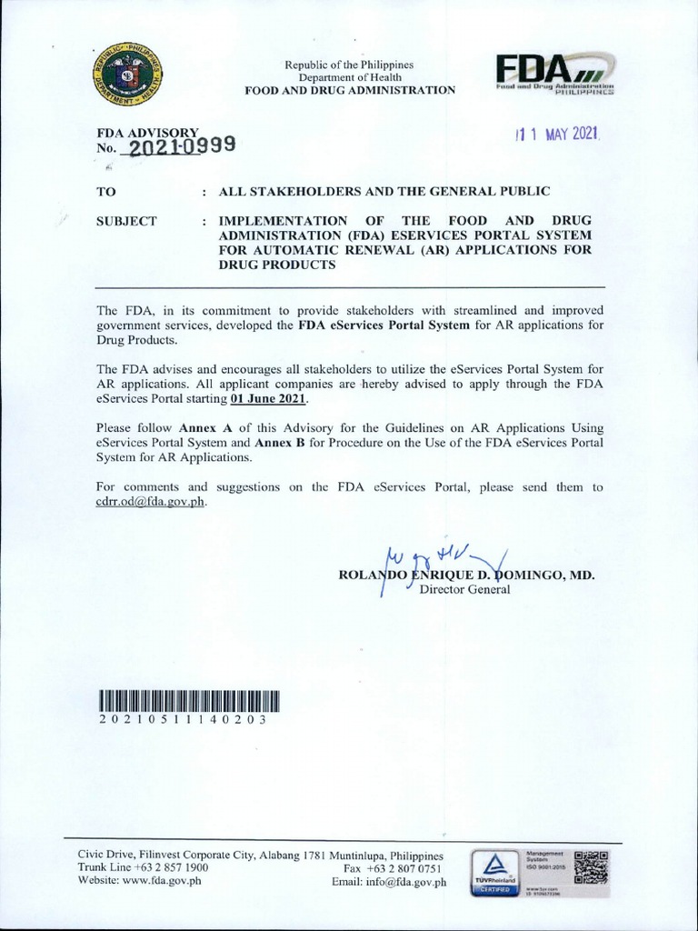 FDA Advisory No.2021 0999 | PDF