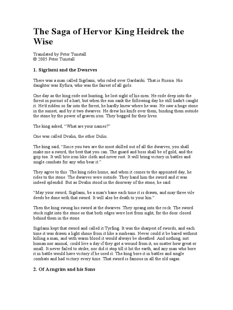 The Saga of Hervor King Heidrek The Wise | PDF