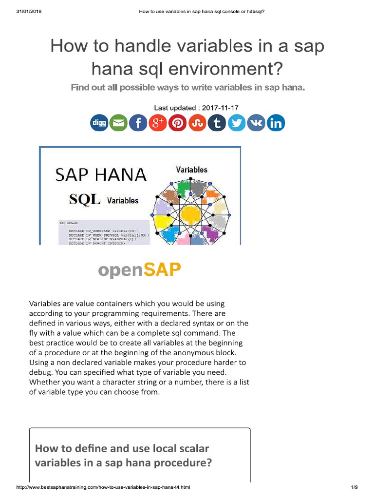 How To Use Variables in Sap Hana SQL Con | PDF