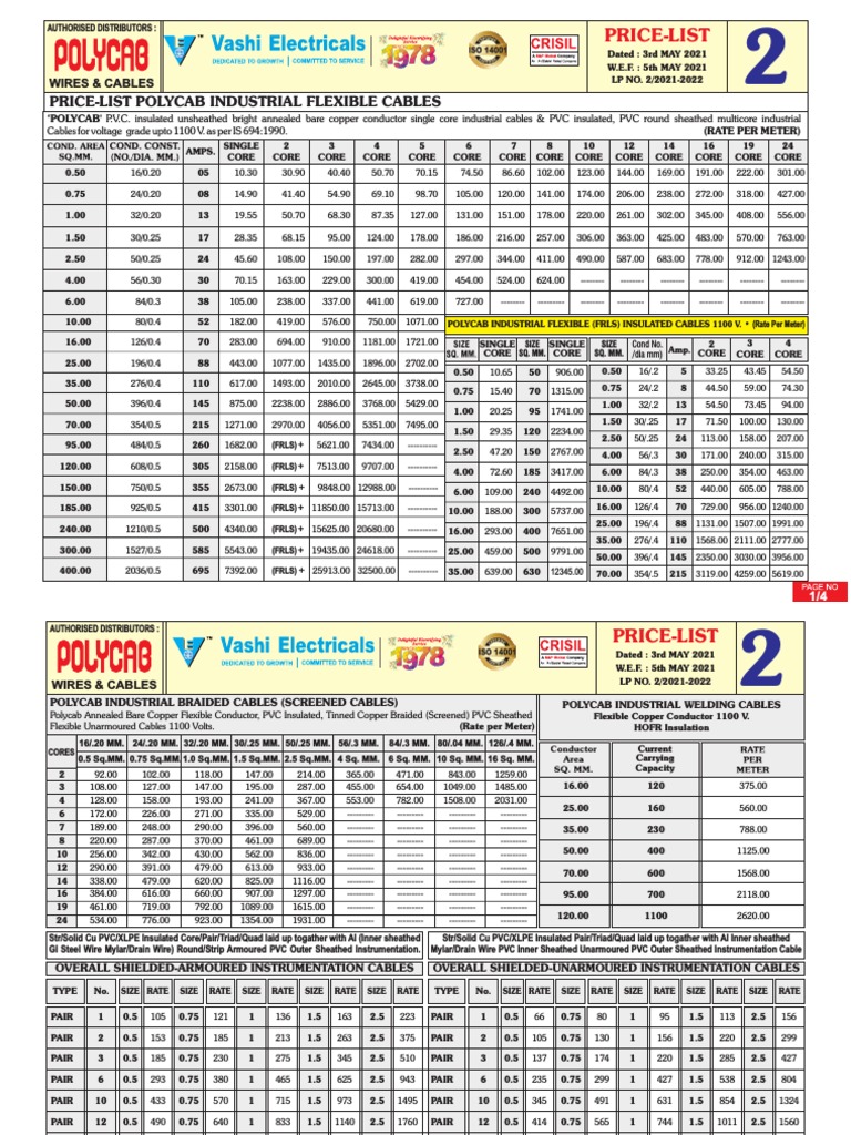 Polycab Cables Pricelist Pdf Electrical Conductor Electricity
