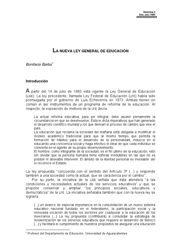 La Nueva Ley General de Educacion | PDF | Ciencias sociales