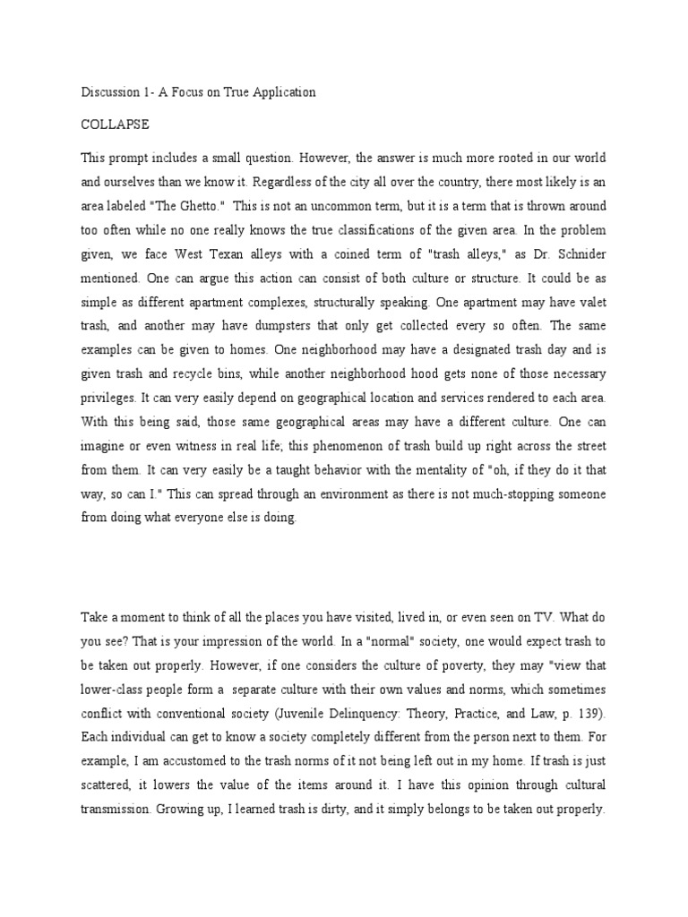 Sample Post Discussion One | PDF | Juvenile Delinquency | Socialization