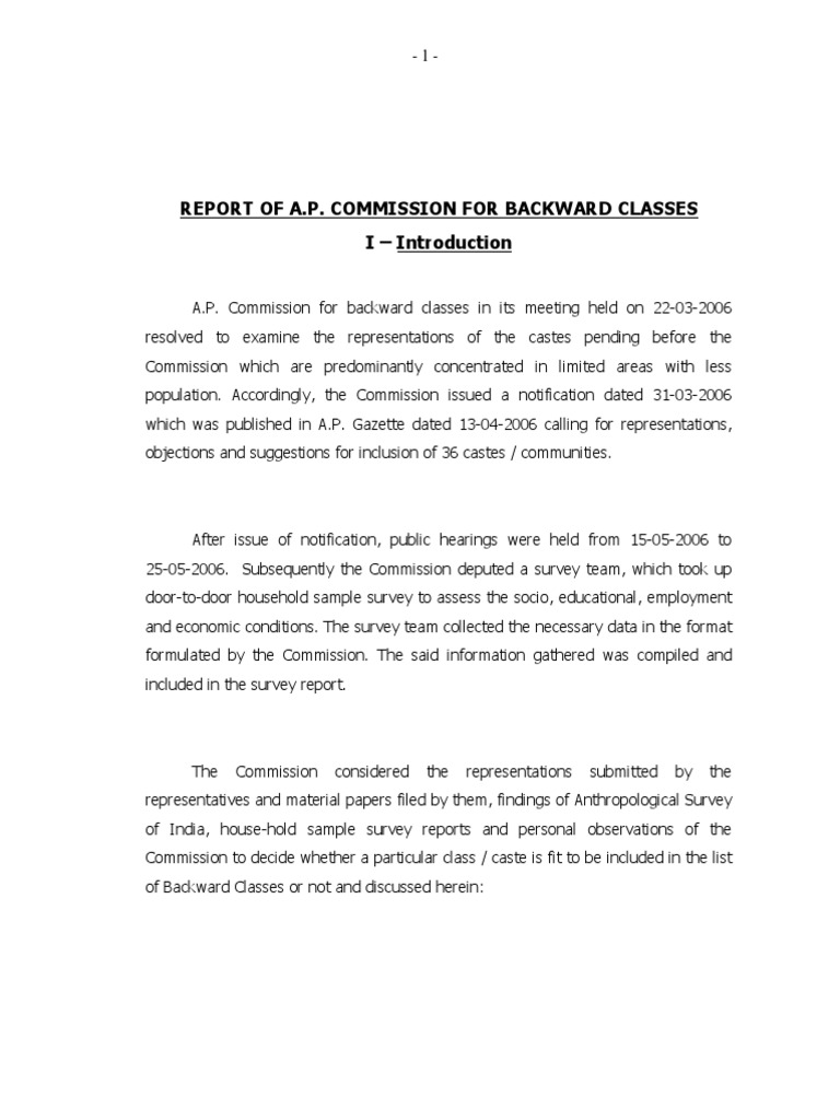 A.P. Backward Classes Commission Report | PDF | Literacy | Caste