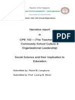 Narrative Report in CPE 102 - (The Teachers, The Community School Culture & Organizational Leadership)