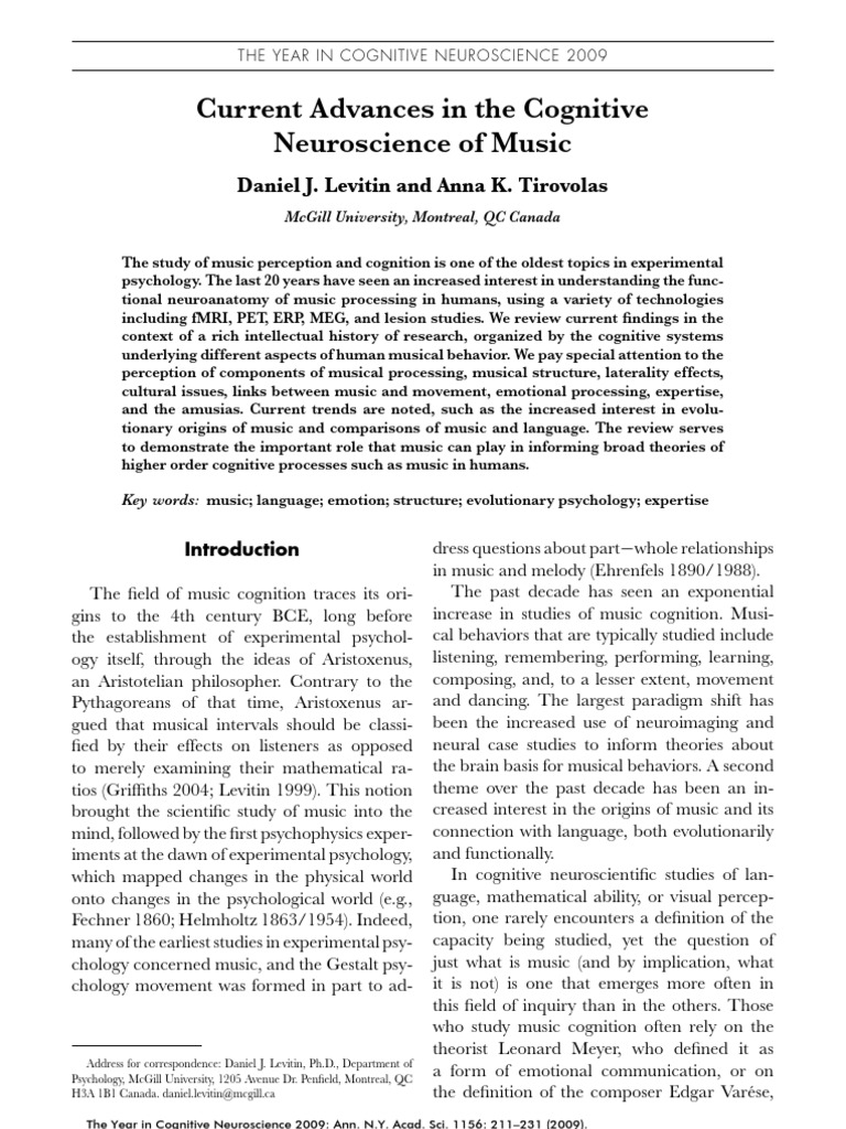 Cognitive Neuroscience of Music 2009 | PDF | Neuropsychological ...