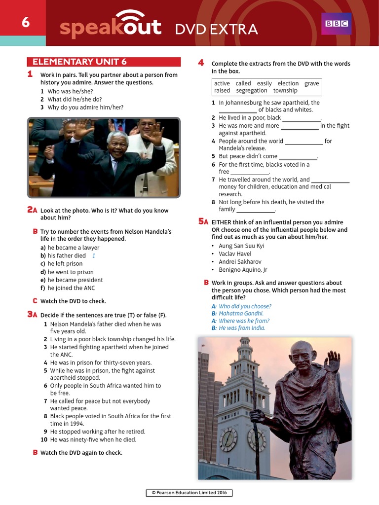 Speakout DVD Extra Elementary Unit 6 | PDF | Apartheid | Nelson Mandela