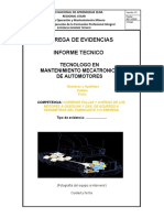 Evidencia Informe Tecnico Tecnologo Mantenimiento Mecatronico de Automotores