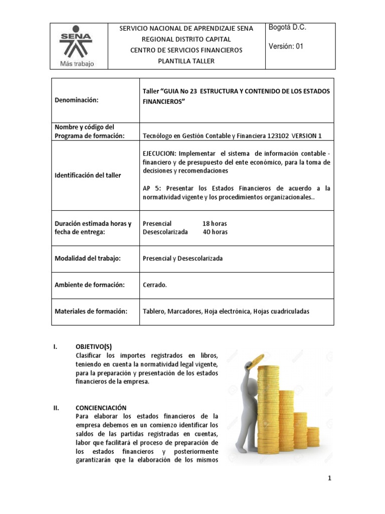 Taller de Estados Financieros SENA | PDF | Estado financiero | Contabilidad