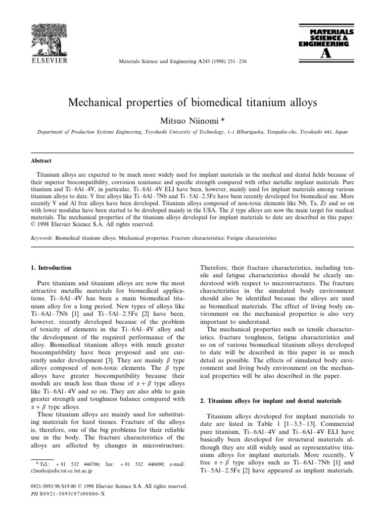 Mechanical Properties of Biomedical Ti Alloys | PDF | Titanium ...