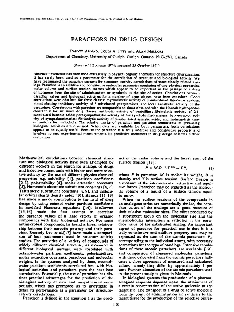 Parachors in Drug Design | PDF | Correlation And Dependence | Chemistry