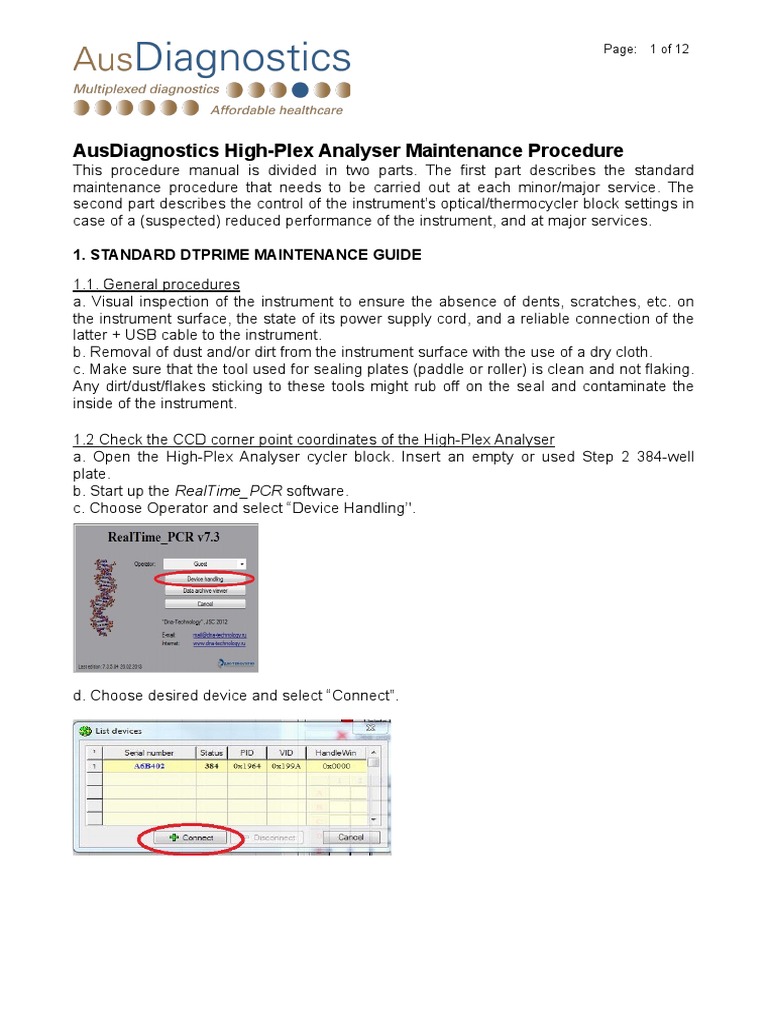 Ausdiagnostics High-Plex Analyser Maintenance Procedure: 1