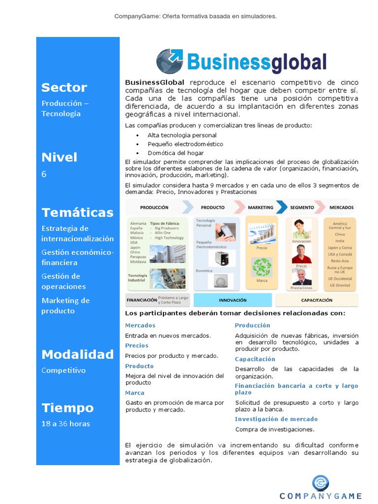 CompanyGame Simulador BusinessGlobal | PDF | Producto (Negocio ...