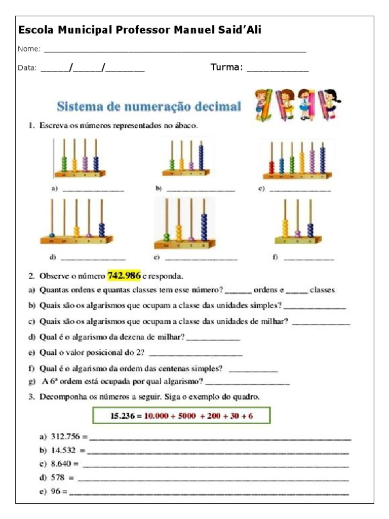 Atividades Sobre Sistema de Numeração Decimal 2021 | PDF
