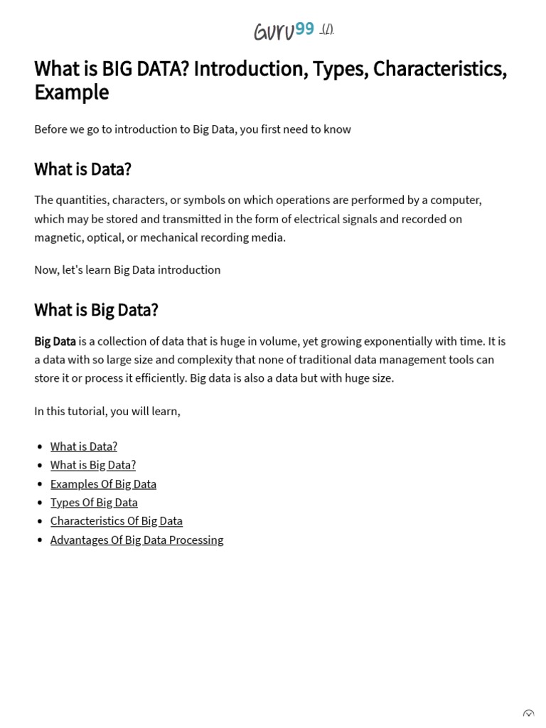 What Is BIG DATA Introduction, Types, Characteristics, Example PDF