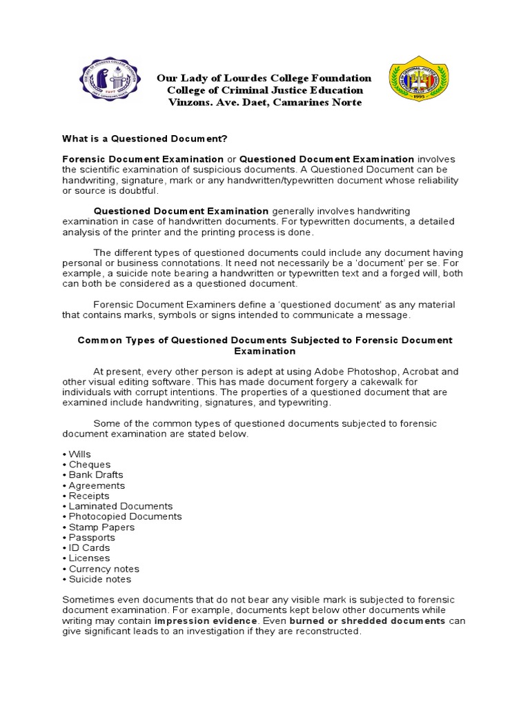 Forensic Examination of Questioned Documents | PDF