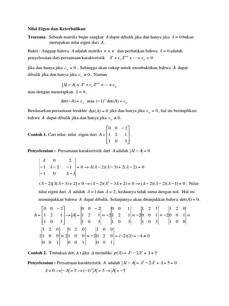 Keterbalikan Matriks dan Nilai Eigen | PDF | Metode & Bahan Ajar