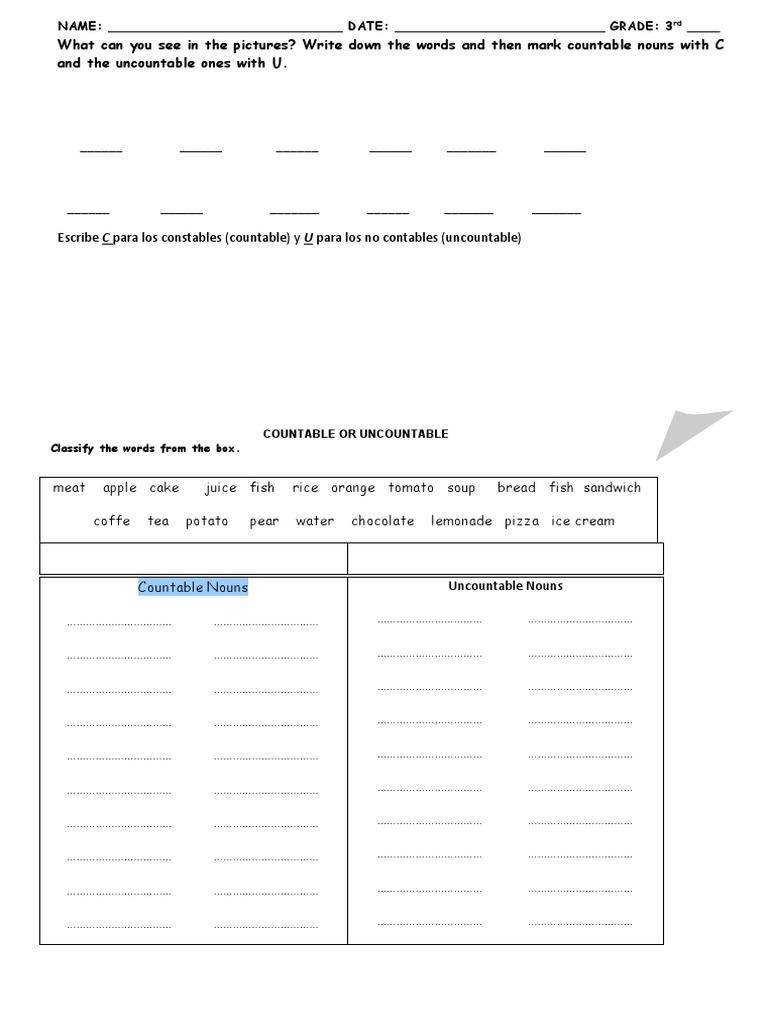 Countable and Uncountable Activity Fun Activities Games 53522 | PDF