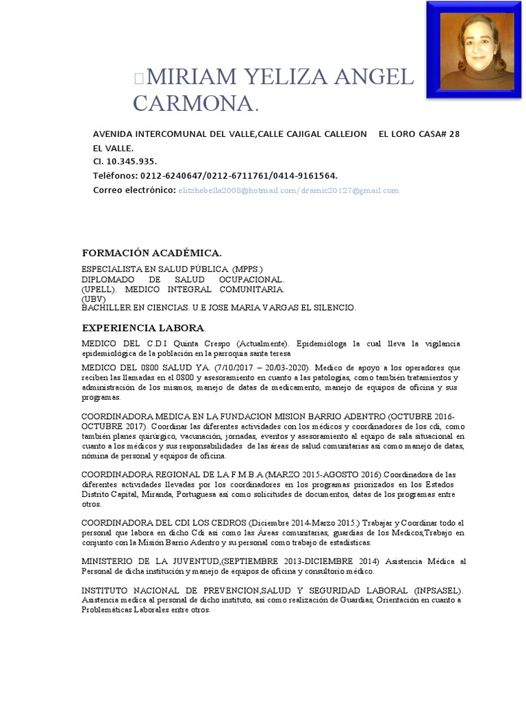 Curriculum Miriam | PDF | Cuidado de la salud | Salud y bienestar, image size:768x1024