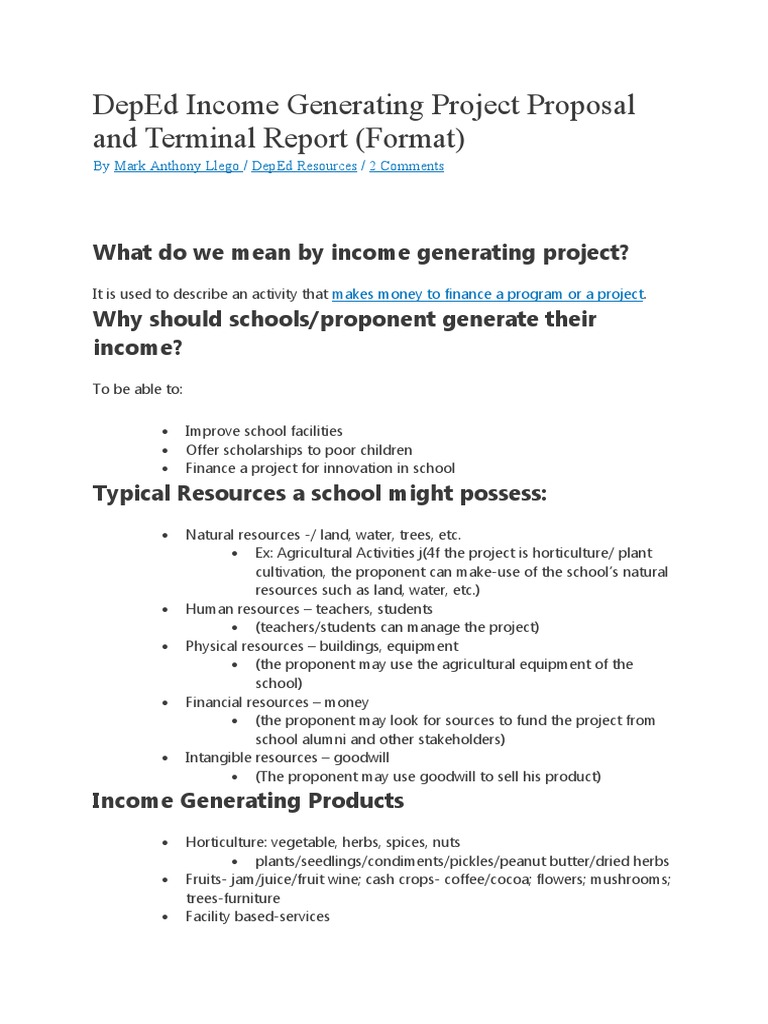 DepEd Income Generating Project Guide | PDF | Pricing | Market (Economics)