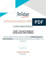 José Luis Paz Robles: Certificado de Asistencia Y Aprovechamiento